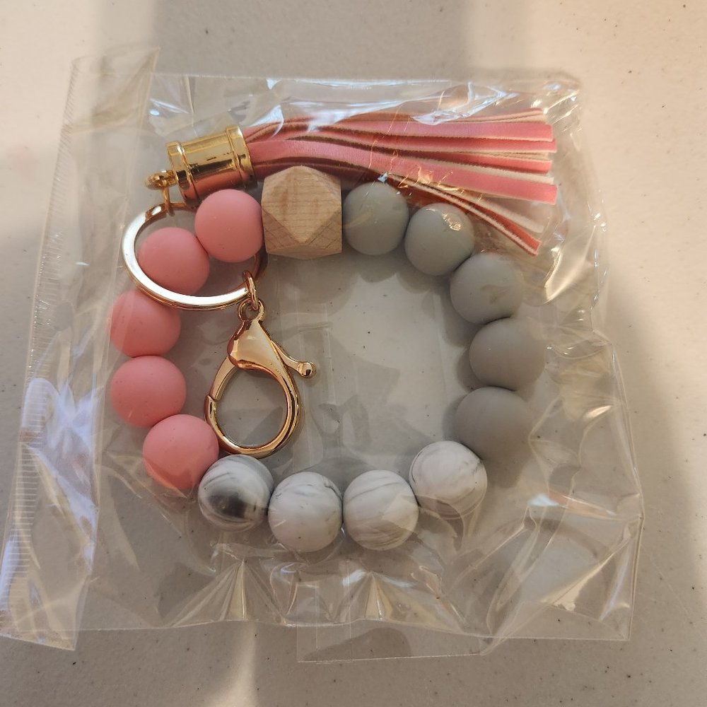 Silicone bracelet and keyring pink and white